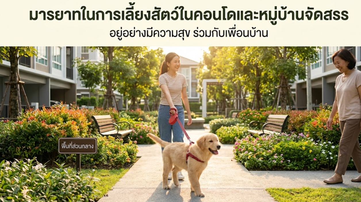 มารยาทในการเลี้ยงสัตว์ในคอนโดและหมู่บ้านจัดสรร ให้อยู่ร่วมกับเพื่อนบ้านได้อย่างมีความสุข คำแนะนำรูปหน้าปก: รูปสุนัขหรือแมวน่ารักๆ ที่กำลังเดินเล่นในสวน